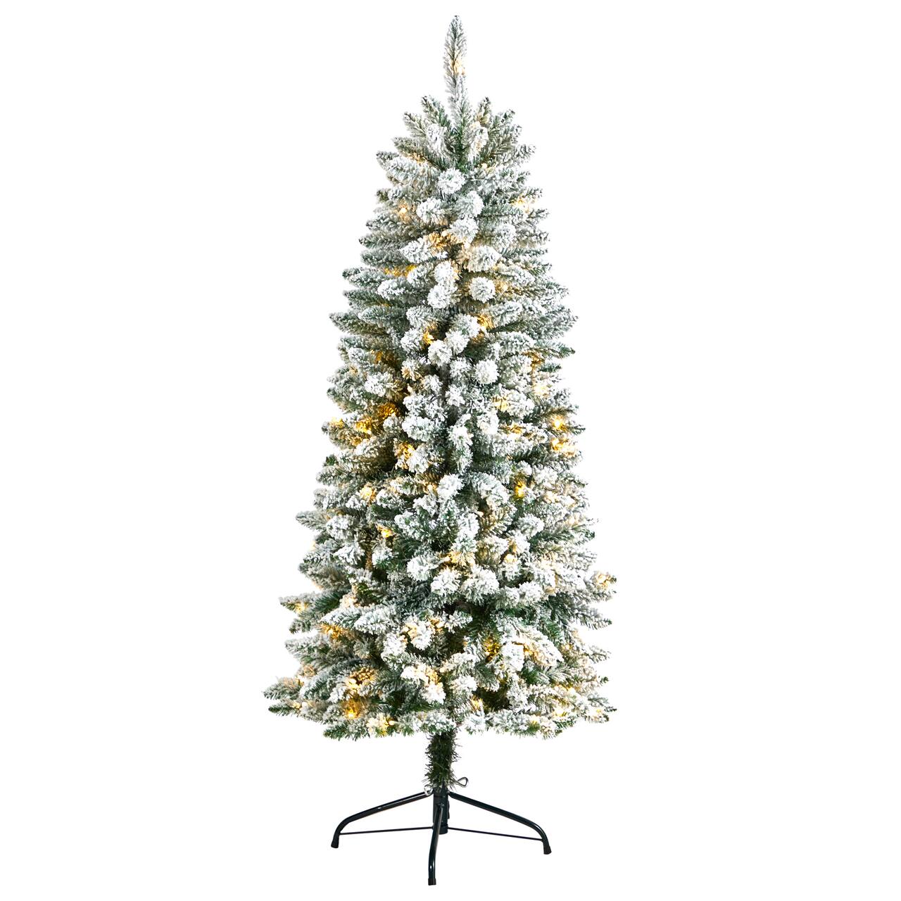 5ft. Pre-Lit Flocked Montreal Fir Artificial Christmas Tree, Warm White LED Lights